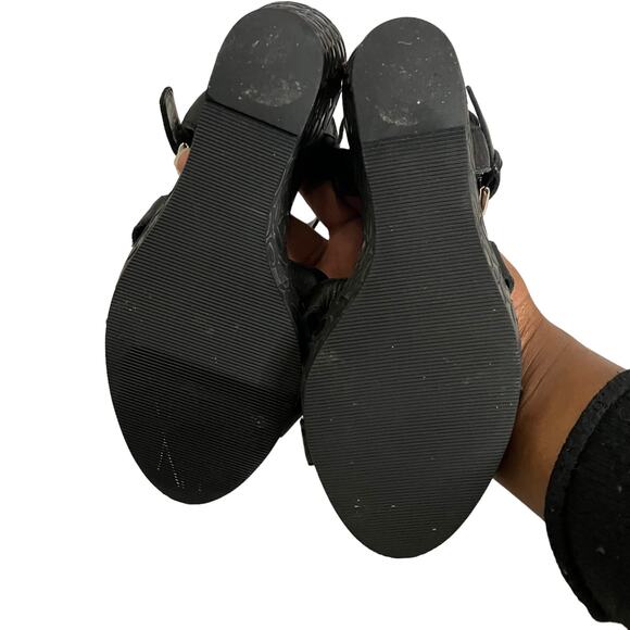 Coach Womens Elize Black Leather Signature Wedge Open Toe Strap Sandals Size 7M - Picture 11 of 13